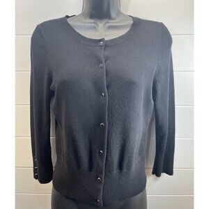 VTG Y2K Express Cardigan Sz Small Black Cropped Rhinestone Buttons Pinup Retro